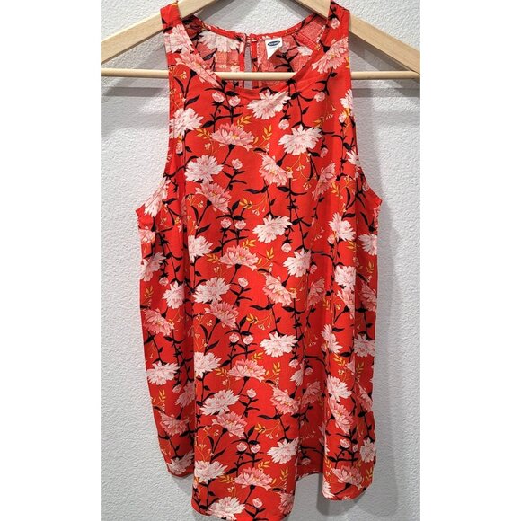 Women's Old Navy Red Floral Hi-neck Tank Top Size XS - Picture 1 of 7